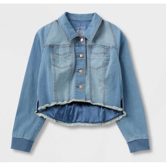 NWT Universal Thread Adaptive Cropped Raw Hem Denim Jacket Medium Wash- Size XS - Picture 1 of 10